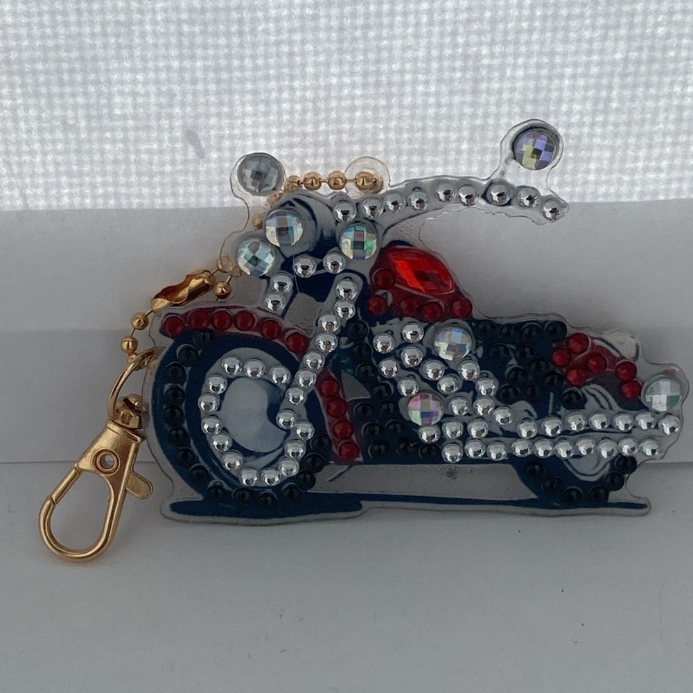 Handmade double sided diamond art Motorcycle Keychain